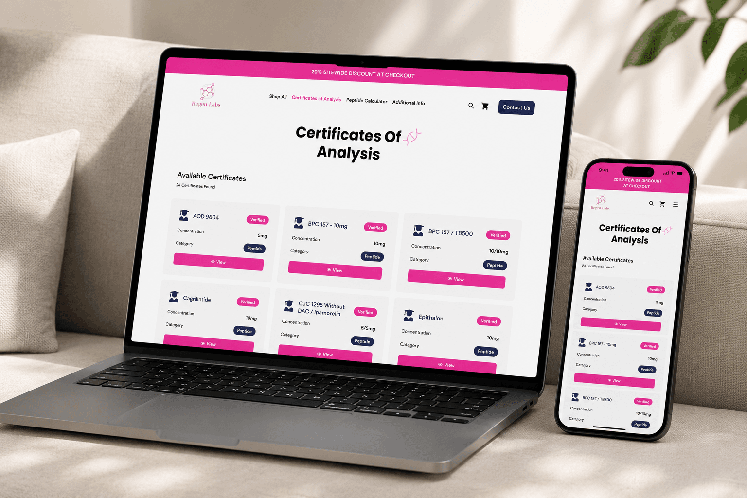 Regen Labs COA Page